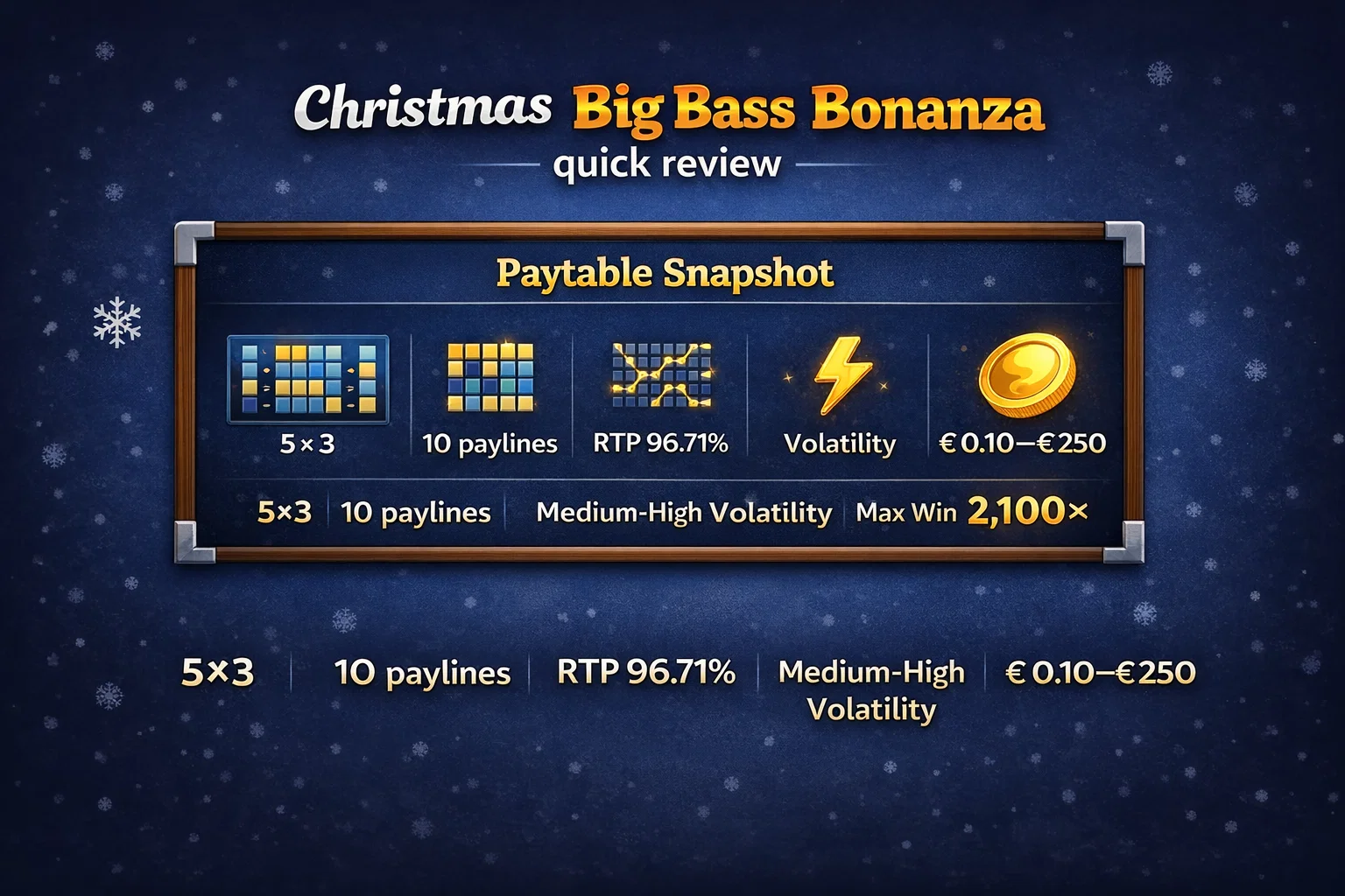 Christmas Big Bass Bonanza paytable stats